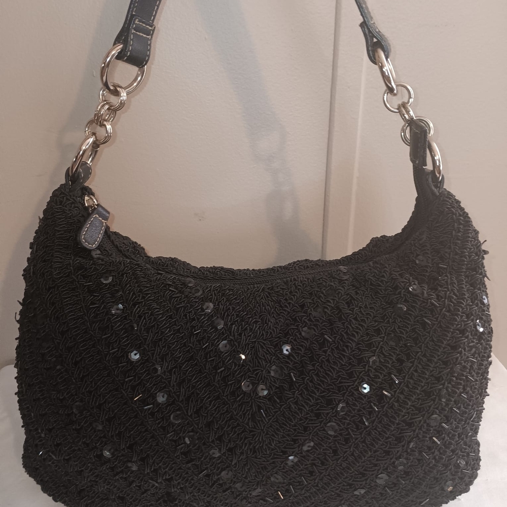 Black Sequin Crochet Hobo Bag - Unbranded